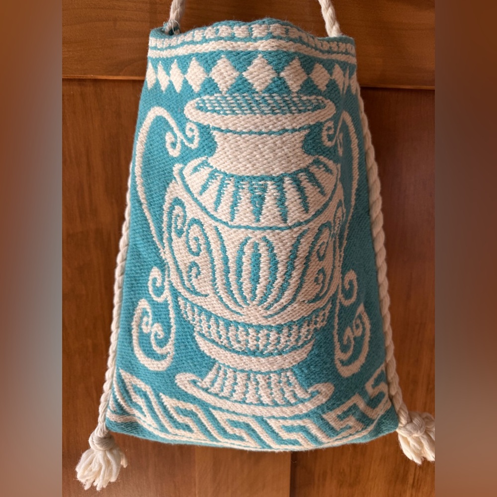 Vintage woven crossbody turquoise blue bag Made in Greece